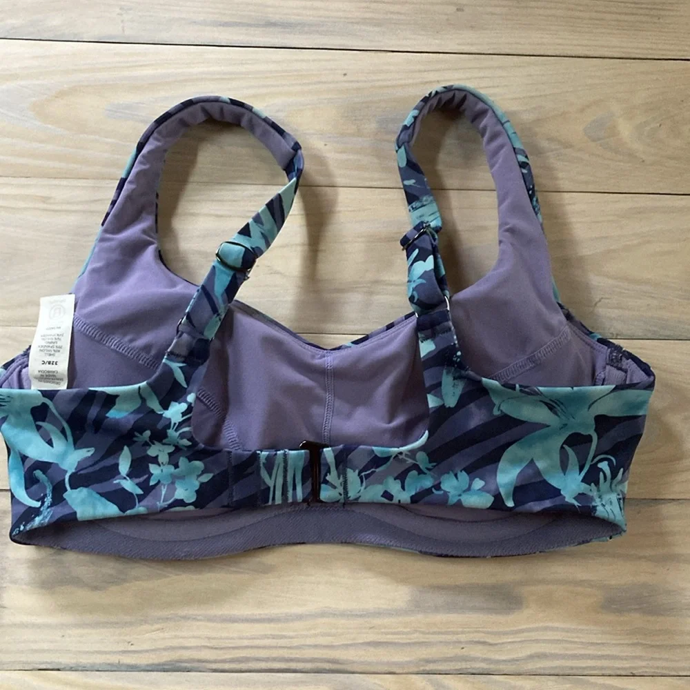 ATHLETA Bikini Top Floral V Neck Padded Lined Womens 32 B C